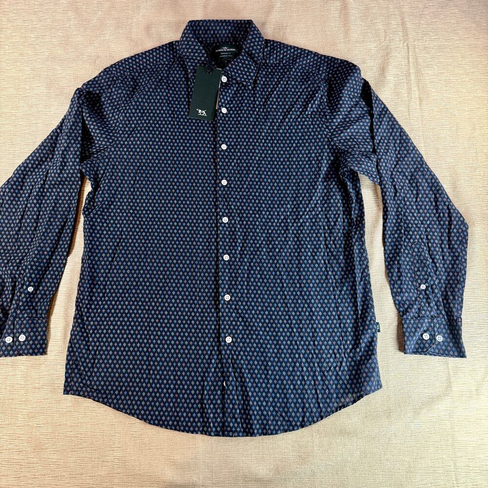 Rodd Gunn Albini Shirt Men L NWT Original Fit Italian Cotton Geometric Blue